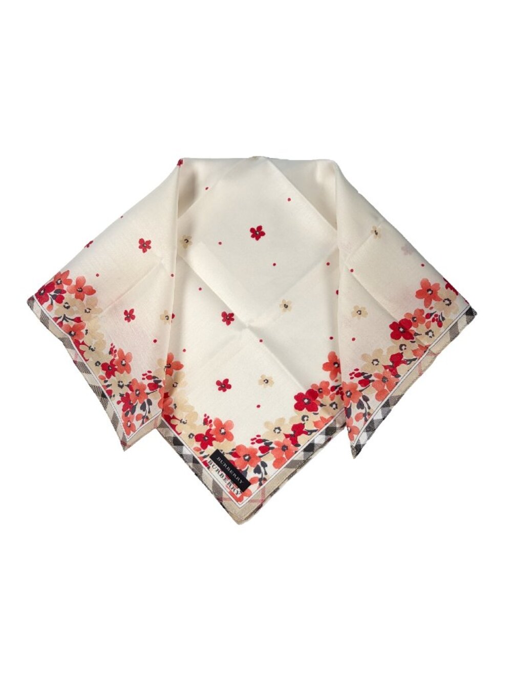 NWT Burberry Floral Check Cotton Scarf 20" Square Made in Japan